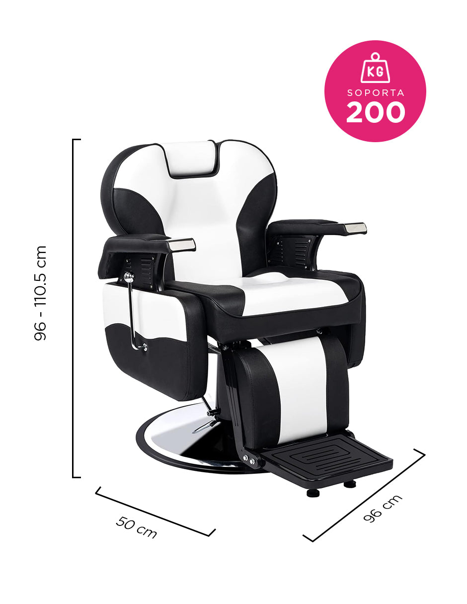 Sillón de Barbería Roma Bicolor Blanco con Negro