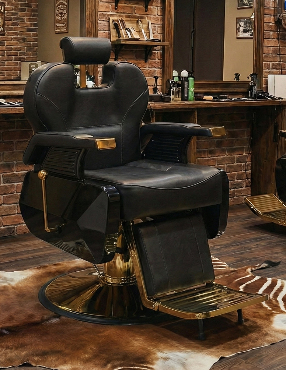 Sillón para Barbería Profesional Roma Dorado Reclinable 135° con Base Cromada