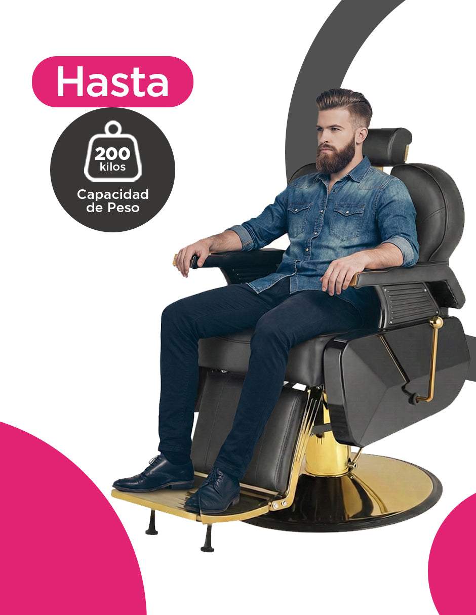 Sillón para Barbería Profesional Roma Dorado Reclinable 135° con Base Cromada