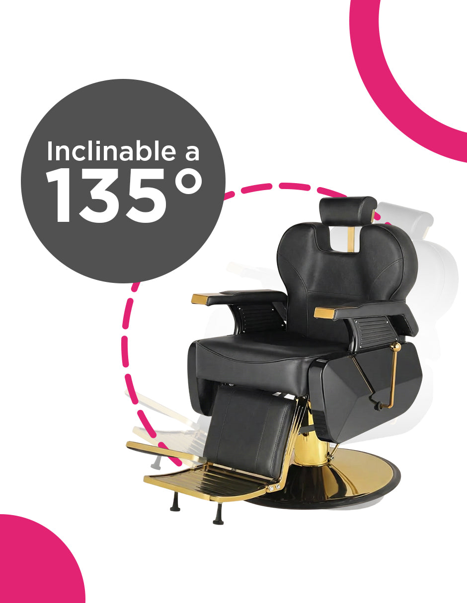 Sillón para Barbería Profesional Roma Dorado Reclinable 135° con Base Cromada