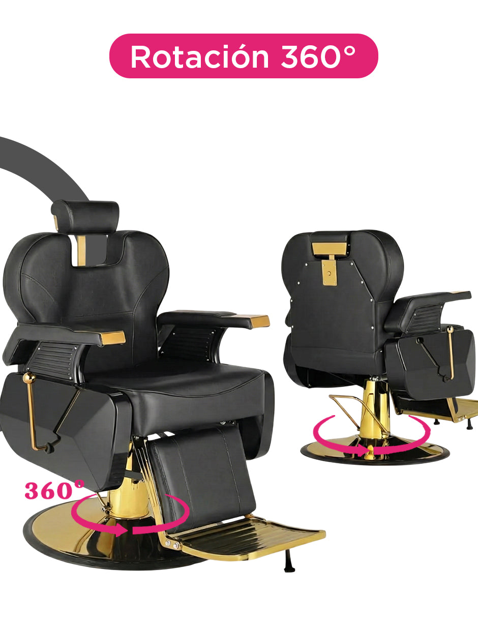 Sillón para Barbería Profesional Roma Dorado Reclinable 135° con Base Cromada