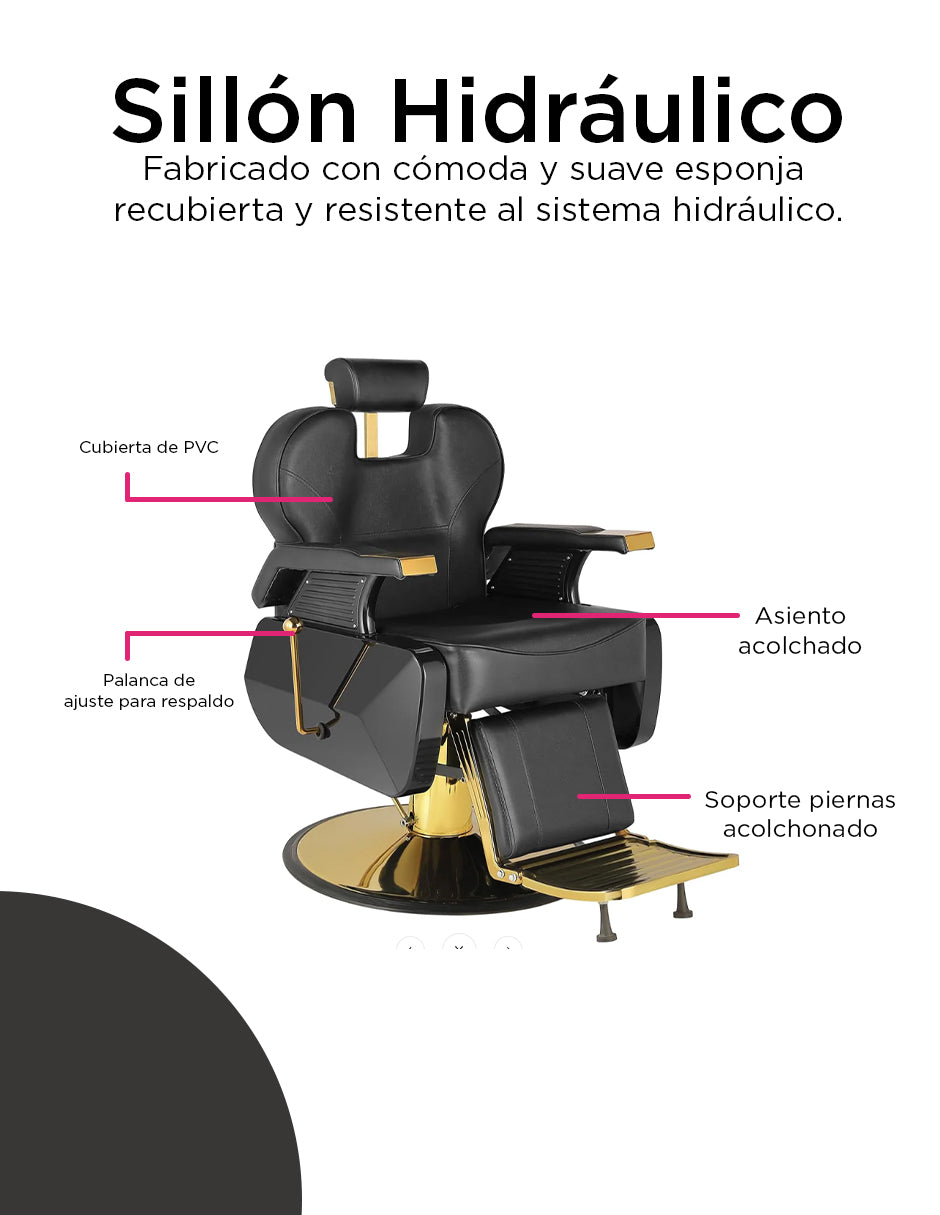 Sillón para Barbería Profesional Roma Dorado Reclinable 135° con Base Cromada