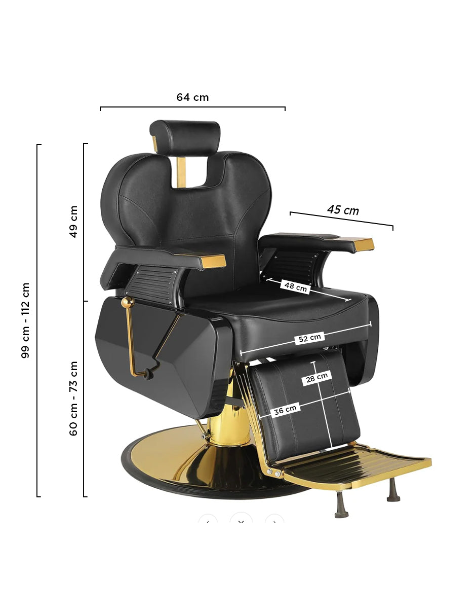 Sillón para Barbería Profesional Roma Dorado Reclinable 135° con Base Cromada