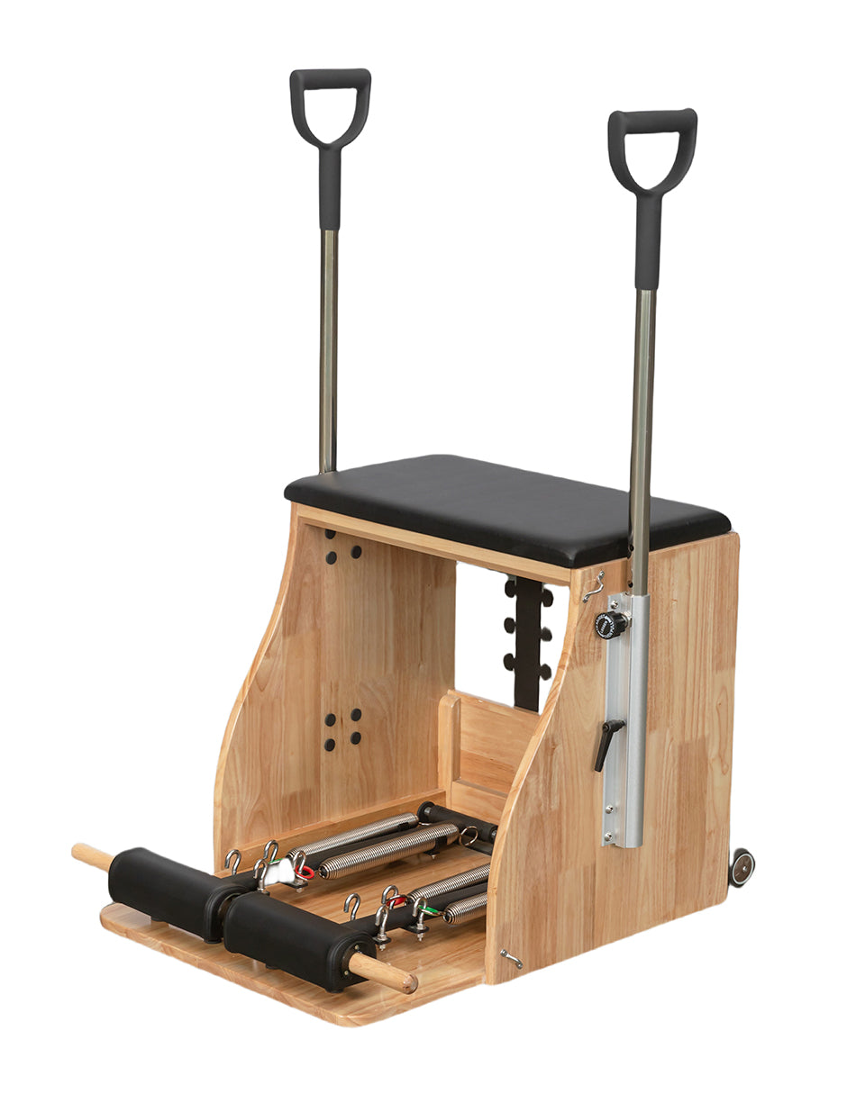 Silla Wunda de Pilates Combinada Vanlig® con Asas Regulables y Pedales Divididos de Madera