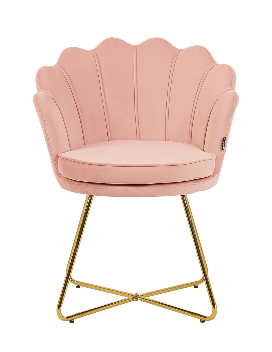 Silla de Hogar Cádiz Rosa Tipo Concha con Tapizado de Terciopelo y Patas Metálicas Doradas