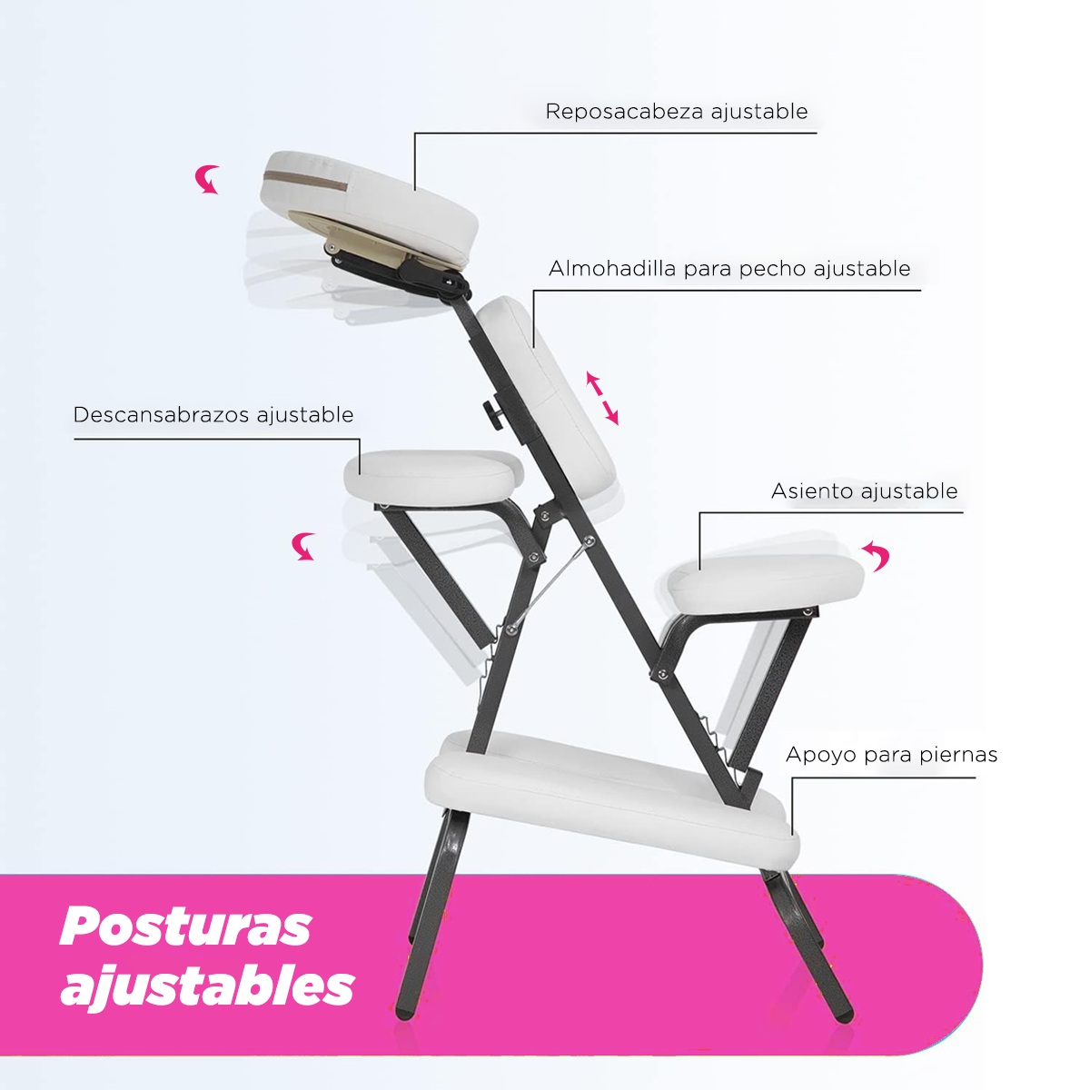 Silla de Masaje Plegable Portátil Shiatsu Blanco Soporta 150kg con Bolsa de Transporte