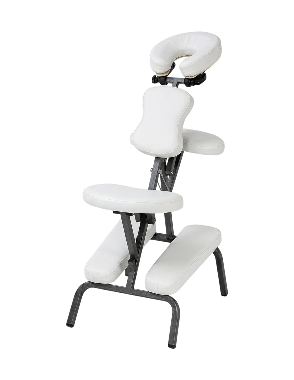 Silla de Masaje Plegable Portátil Shiatsu Blanco Soporta 150kg con Bolsa de Transporte