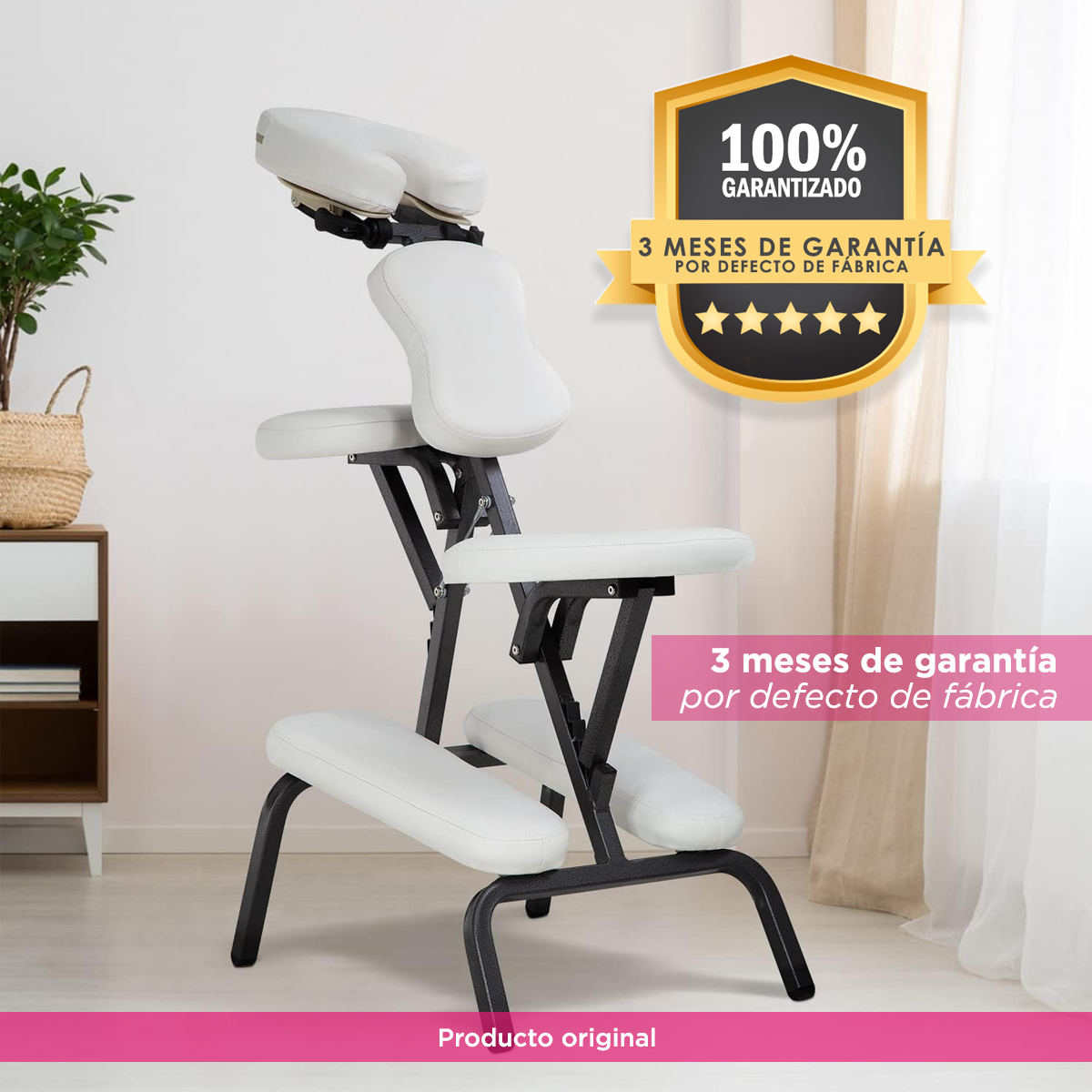 Silla de Masaje Plegable Portátil Shiatsu Blanco Soporta 150kg con Bolsa de Transporte