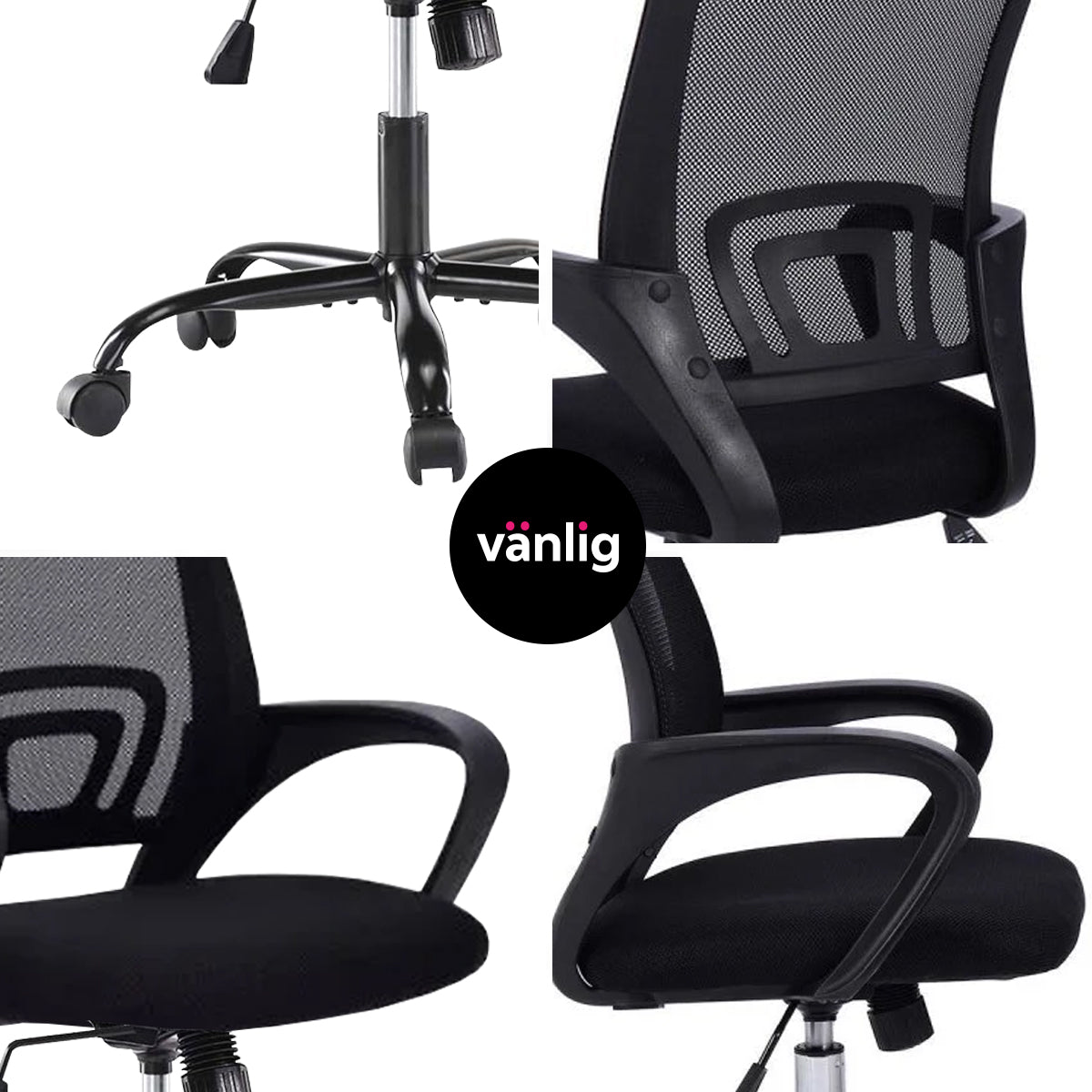 Silla de Oficina Ejecutiva Carson Negra Ergonomica con Malla Transpirable Mesh, Altura Ajustable y Base Giratoria