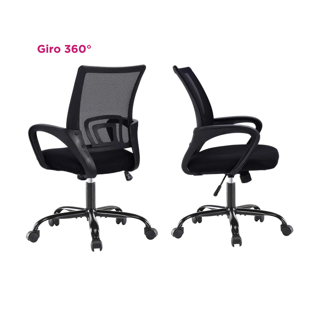 Silla de Oficina Ejecutiva Carson Negra Ergonomica con Malla Transpirable Mesh, Altura Ajustable y Base Giratoria