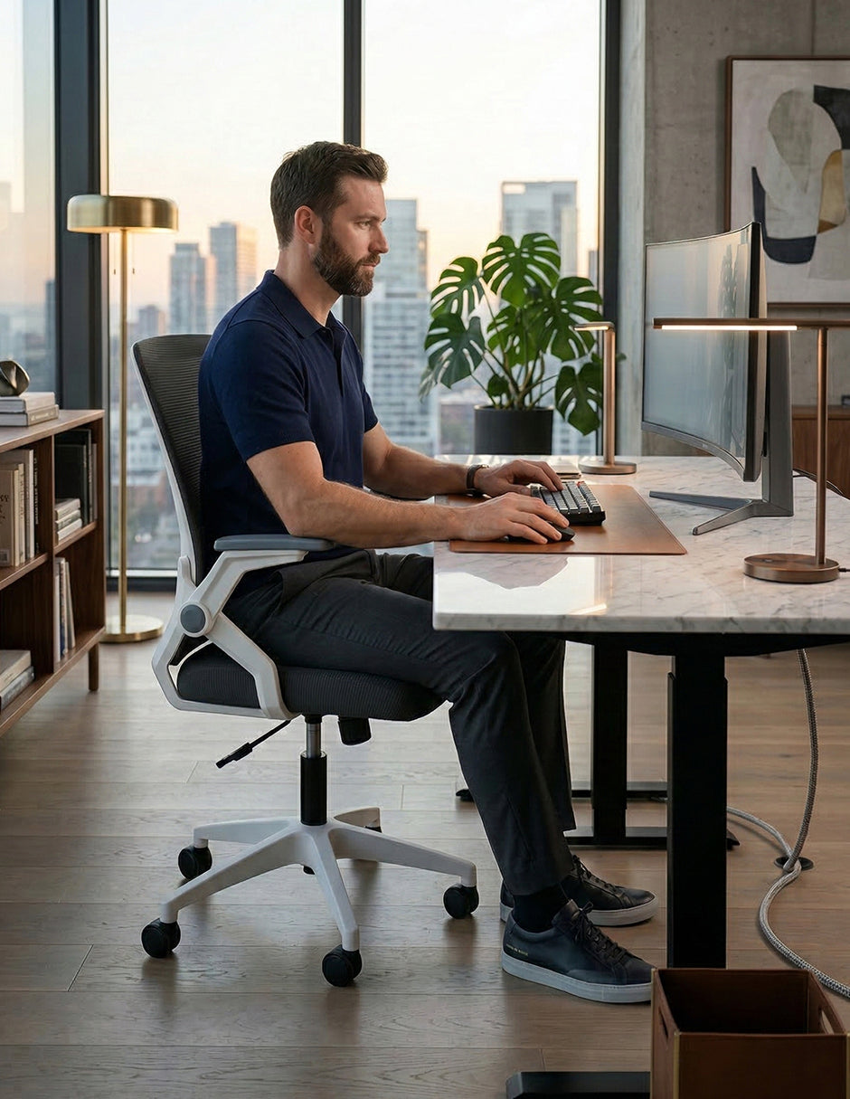 Silla de Oficina Ergonómica Malla Transpirable Reposabrazos Plegables Avalon Negra