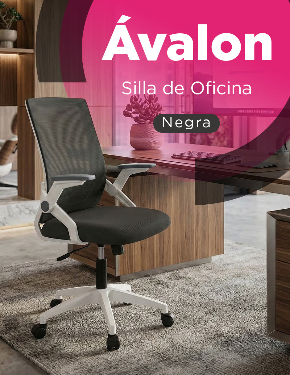 Silla de Oficina Ergonómica Malla Transpirable Reposabrazos Plegables Avalon Negra