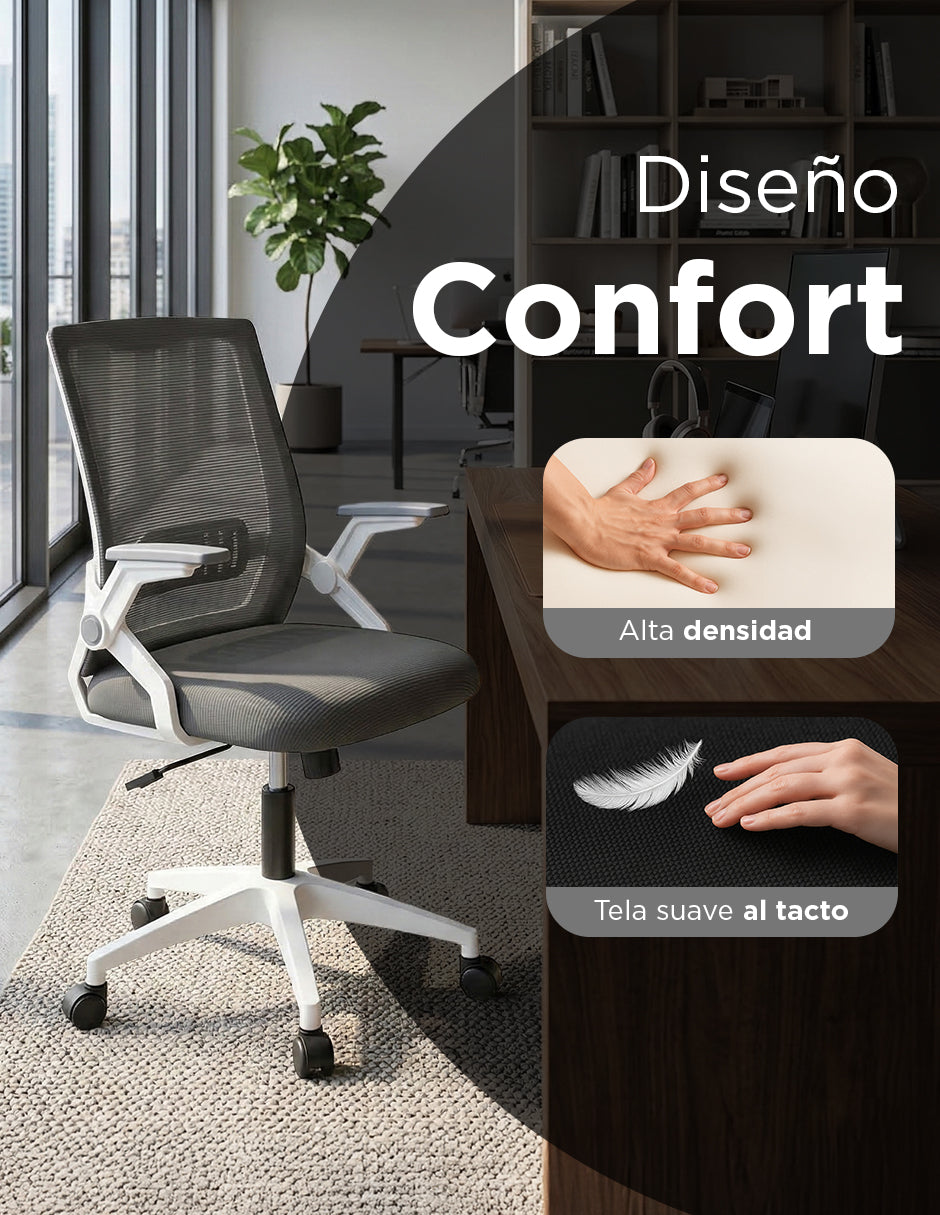 Silla de Oficina Ergonómica Malla Transpirable Reposabrazos Plegables Avalon Negra