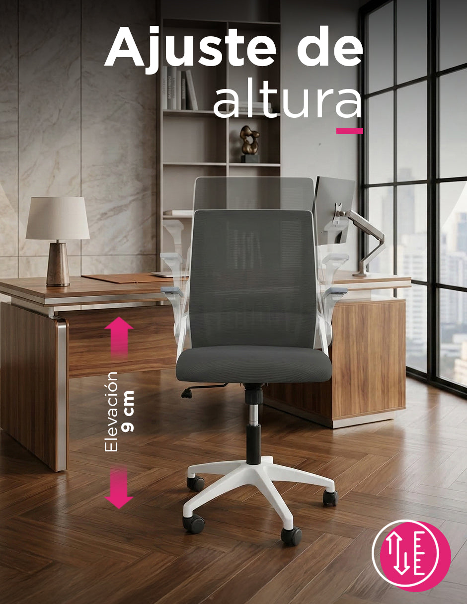 Silla de Oficina Ergonómica Malla Transpirable Reposabrazos Plegables Avalon Negra
