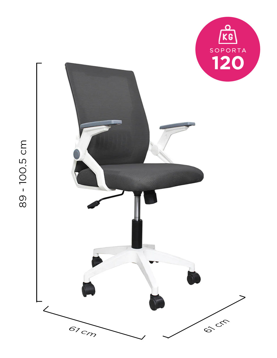 Silla de Oficina Ergonómica Malla Transpirable Reposabrazos Plegables Avalon Negra