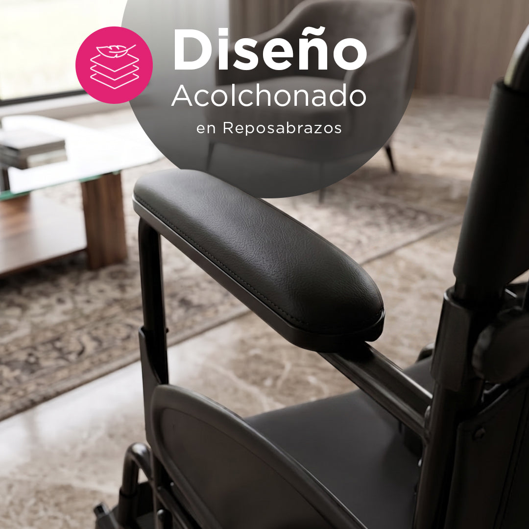 Silla de Ruedas Plegable Dubois Negra con Rin COMO Antimpacto, Puños y Reposapiés Abatibles