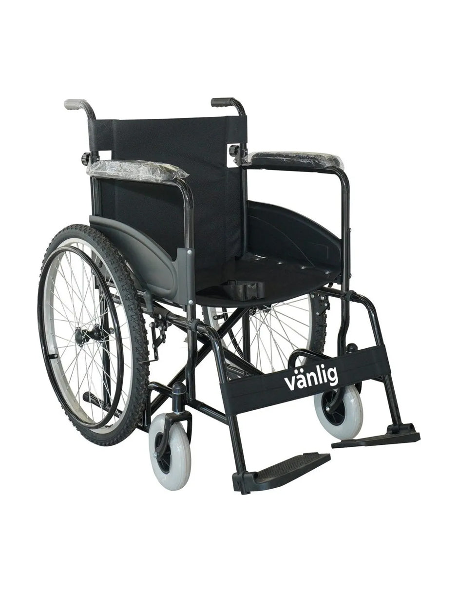Silla de Ruedas Plegable de Lujo Uso Rudo Amber II Todo Terreno con Estructura Reforzada, Reposabrazos Fijos y Reposapies Desarmables