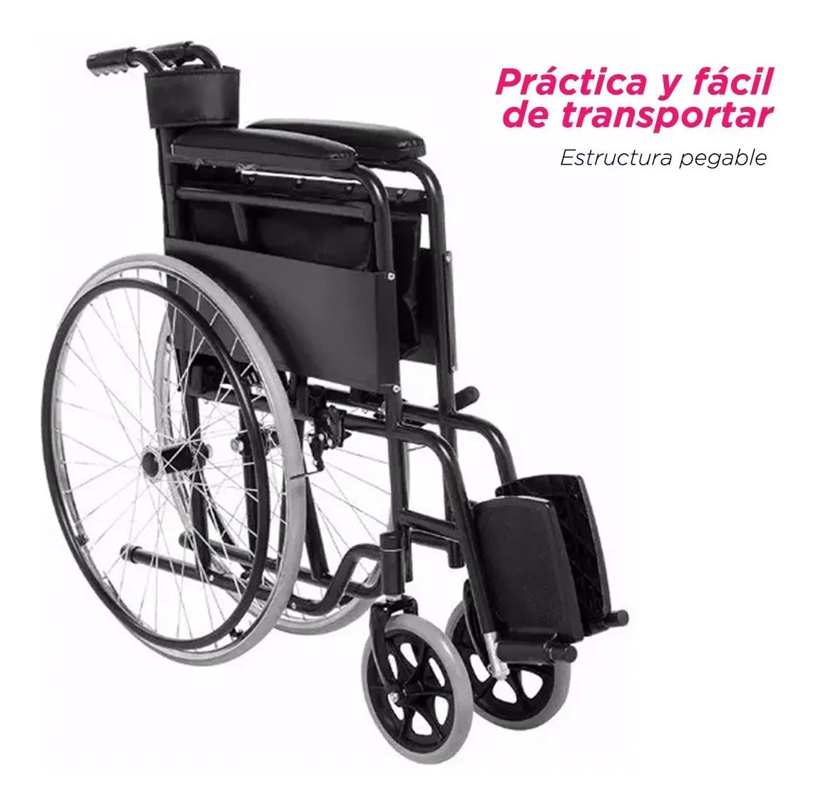 Silla de Ruedas Sólida Plegable Marson de Acero Ligera en Color Negro con Frenos de Autobloqueo 18 Pulgadas