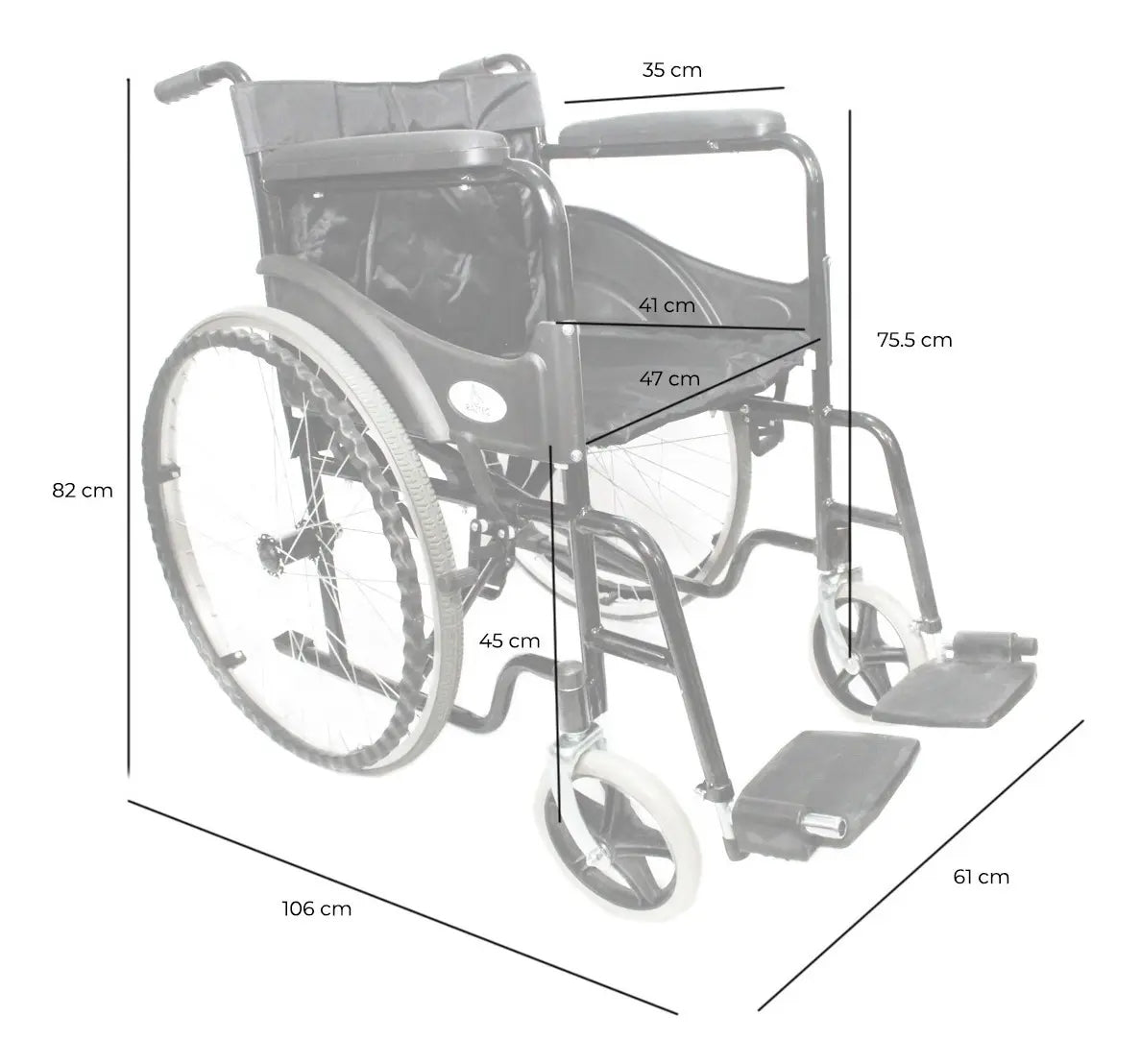 Silla de Ruedas Sólida Plegable Marson de Acero Ligera en Color Negro con Frenos de Autobloqueo 18 Pulgadas