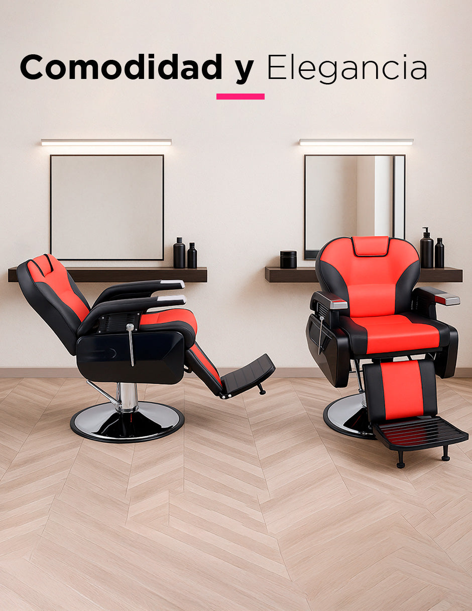 Sillon Barberia Roma Bicolor Rojo con Negro
