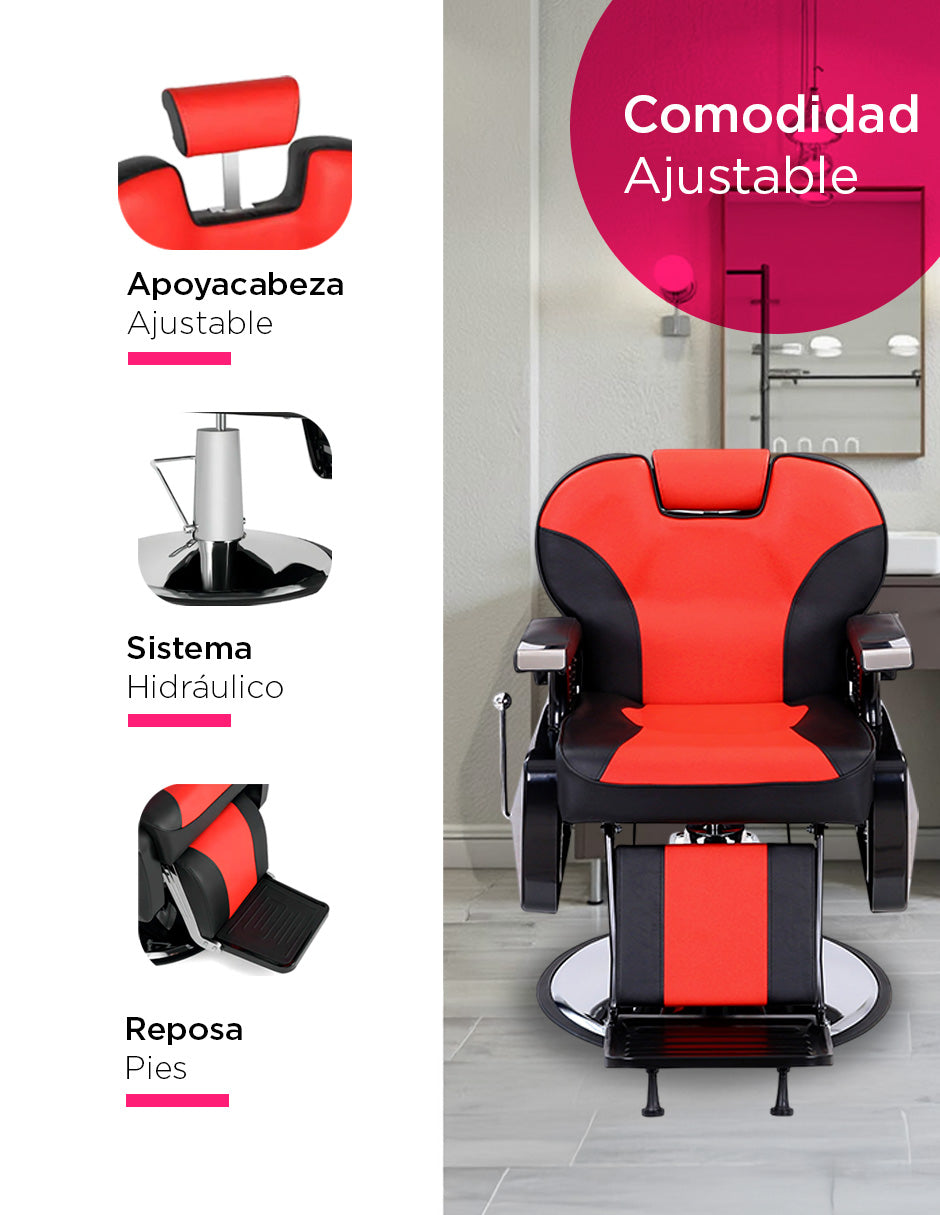 Sillon Barberia Roma Bicolor Rojo con Negro