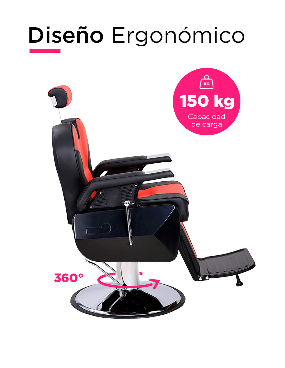 Sillon Barberia Roma Bicolor Rojo con Negro