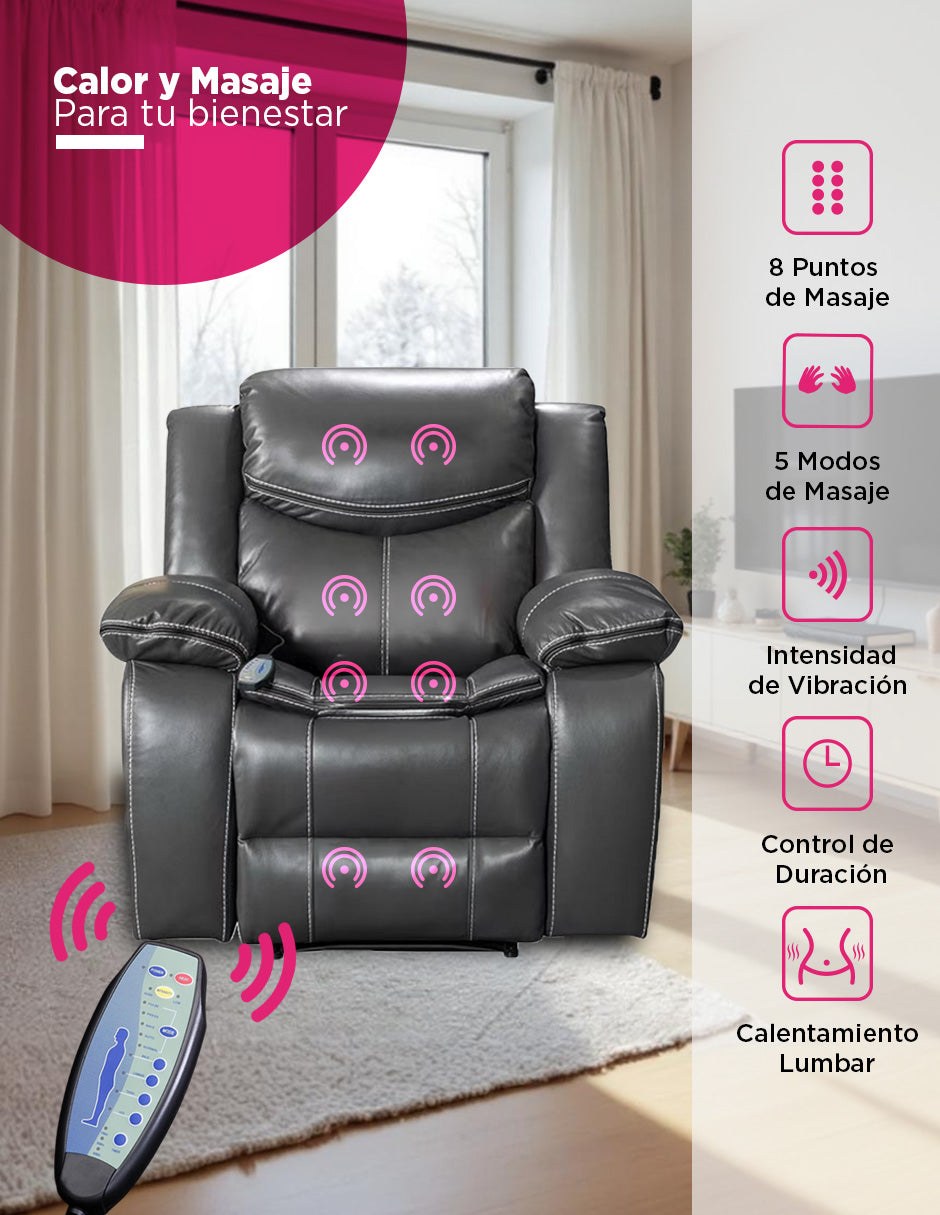 Sillón Burgo Reclinable Eléctrico con Masaje y Calor Gris