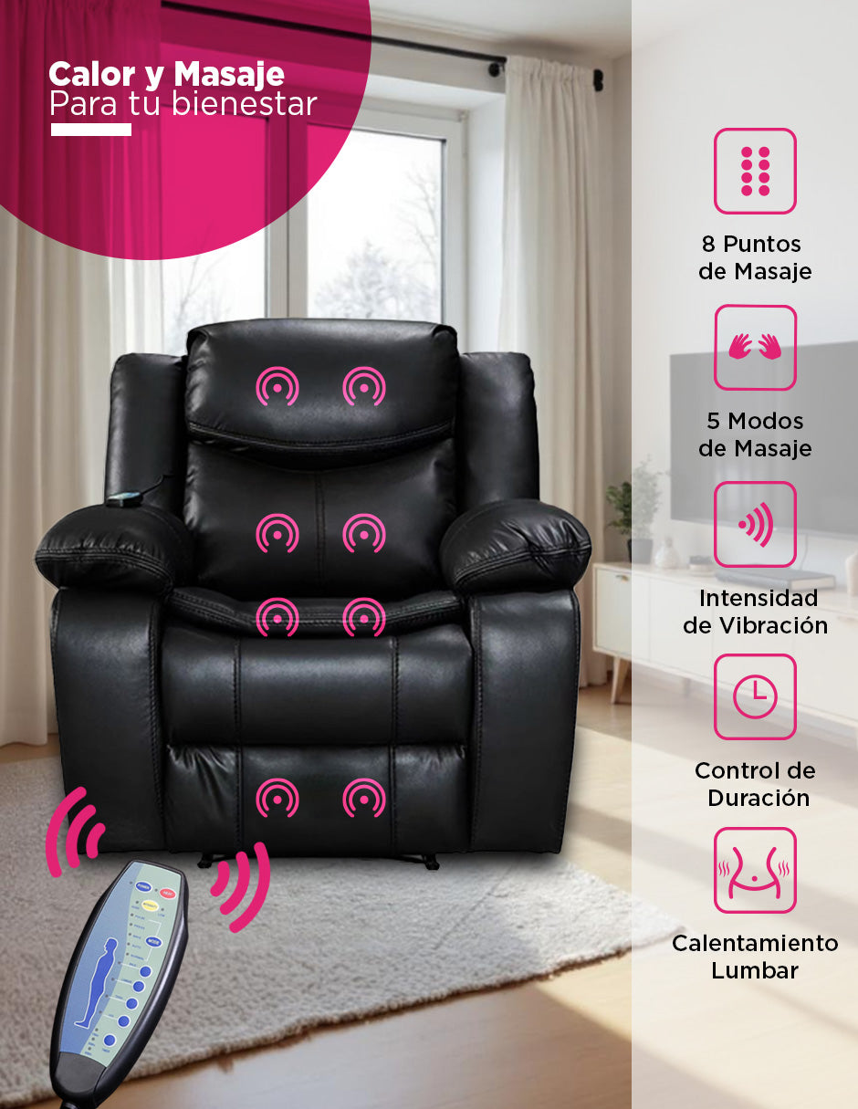 Sillón Burgo, Reclinable, Eléctrico con Masaje y Calor Negro