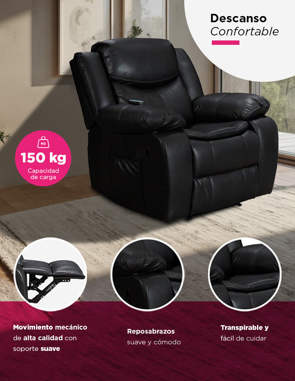 Sillón Burgo, Reclinable, Eléctrico con Masaje y Calor Negro