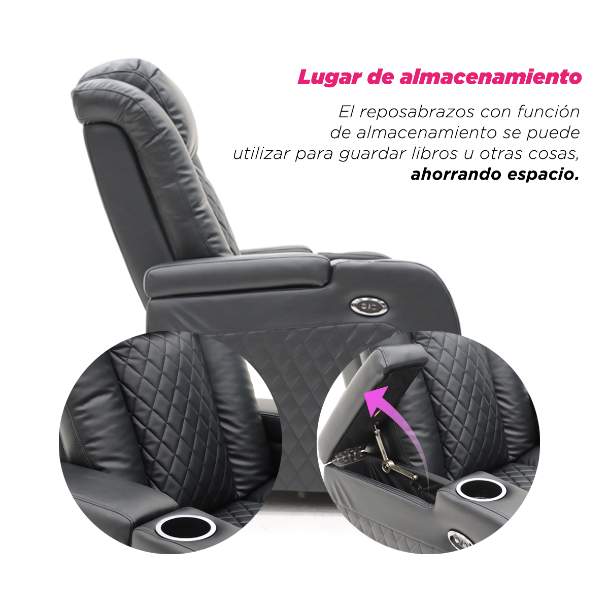 Sillón Reposet Eléctrico Lyon - Home Theater con Puerto USB y Portavasos