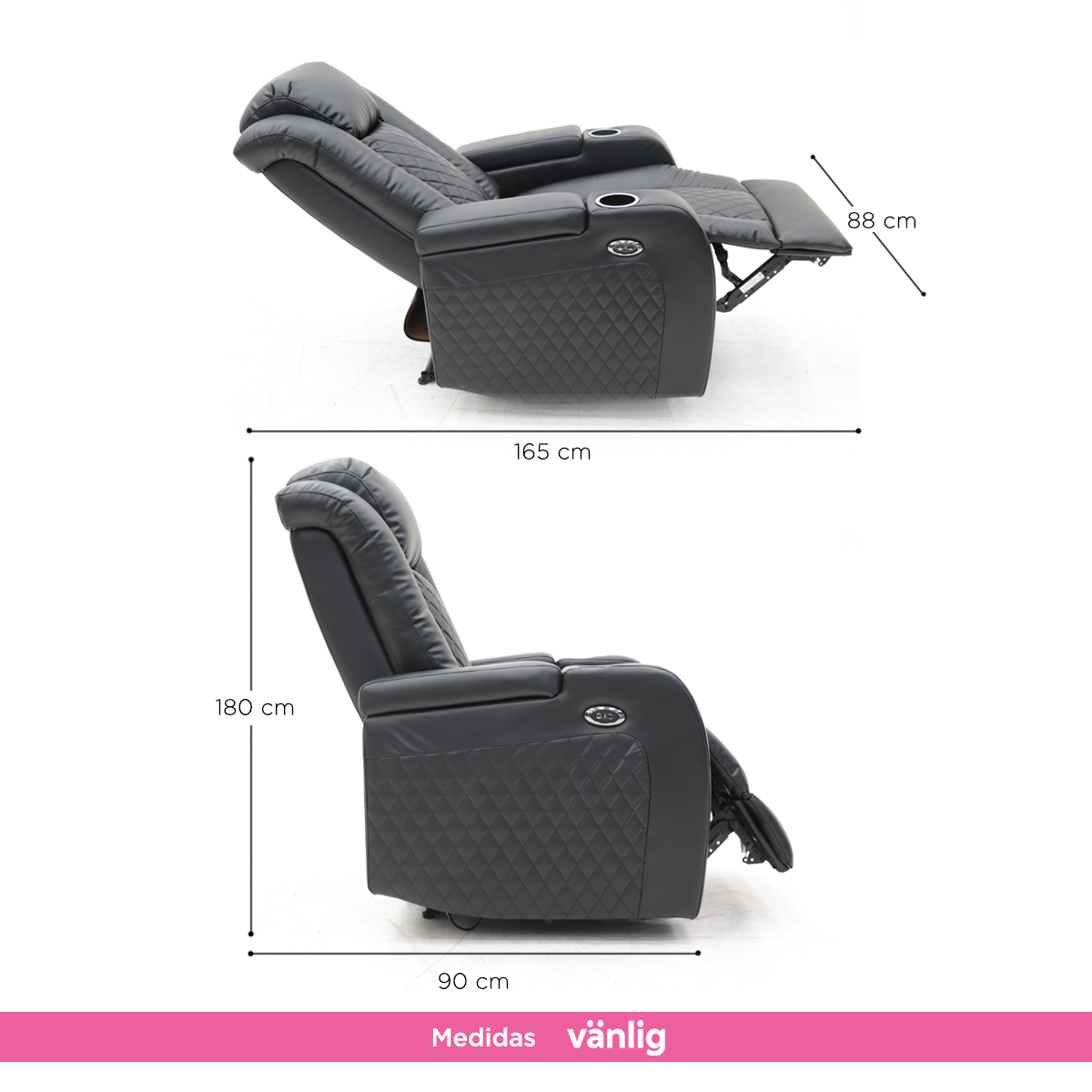 Sillón Reposet Eléctrico Lyon - Home Theater con Puerto USB y Portavasos