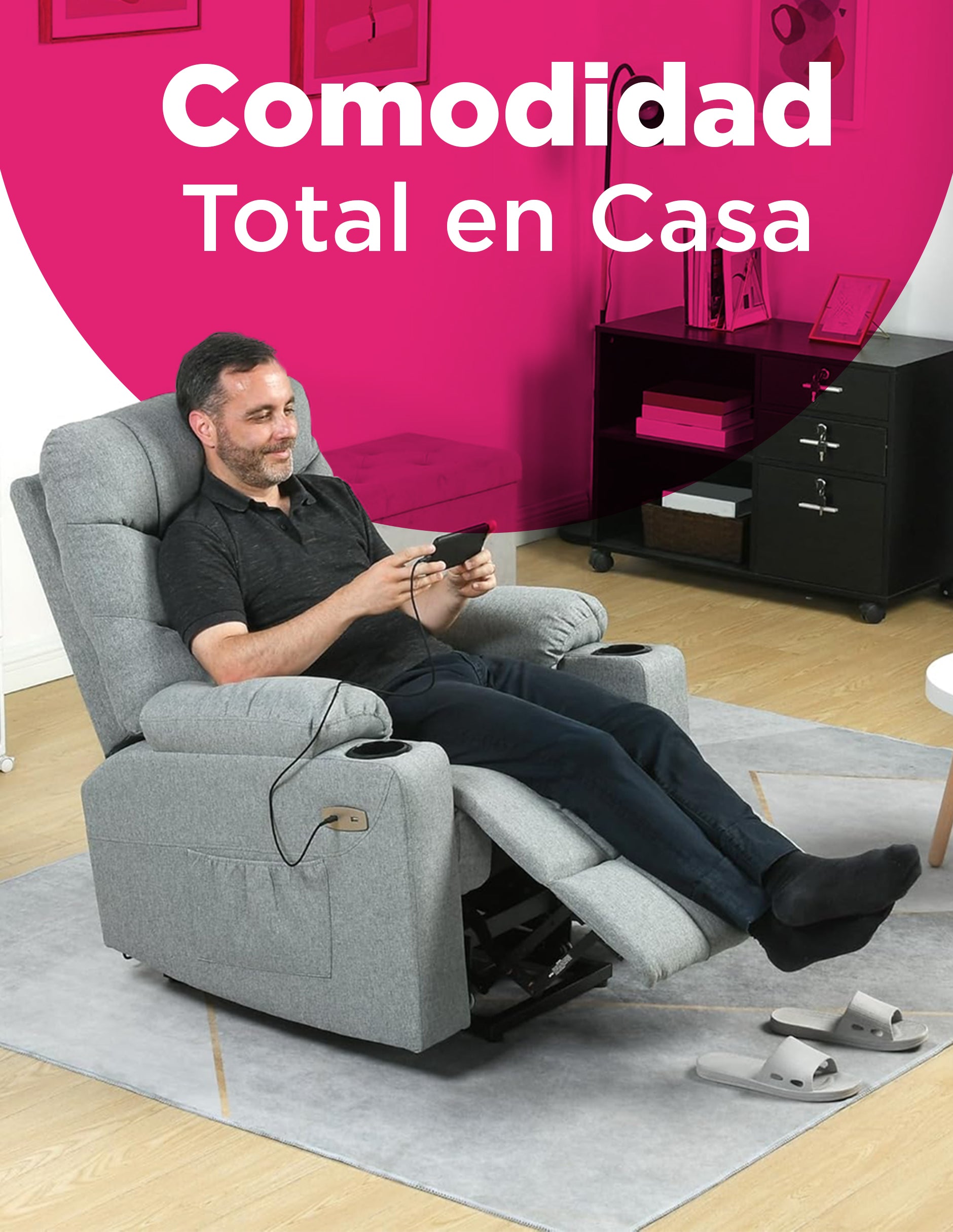 Sillon Reposet Electrico  Reclinable Con Masaje Weimar Gris