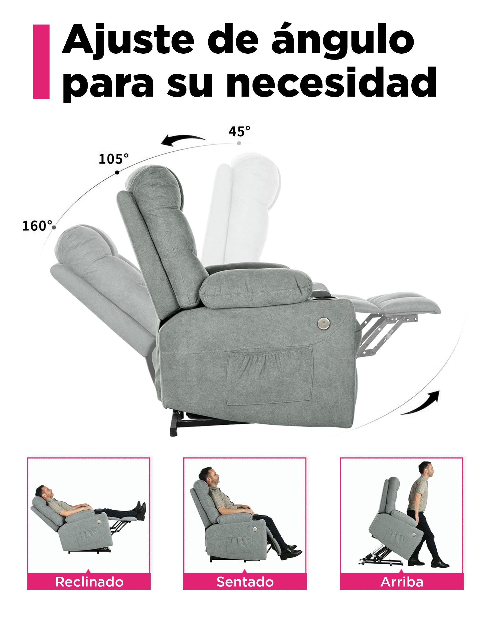 Sillon Reposet Electrico  Reclinable Con Masaje Weimar Gris