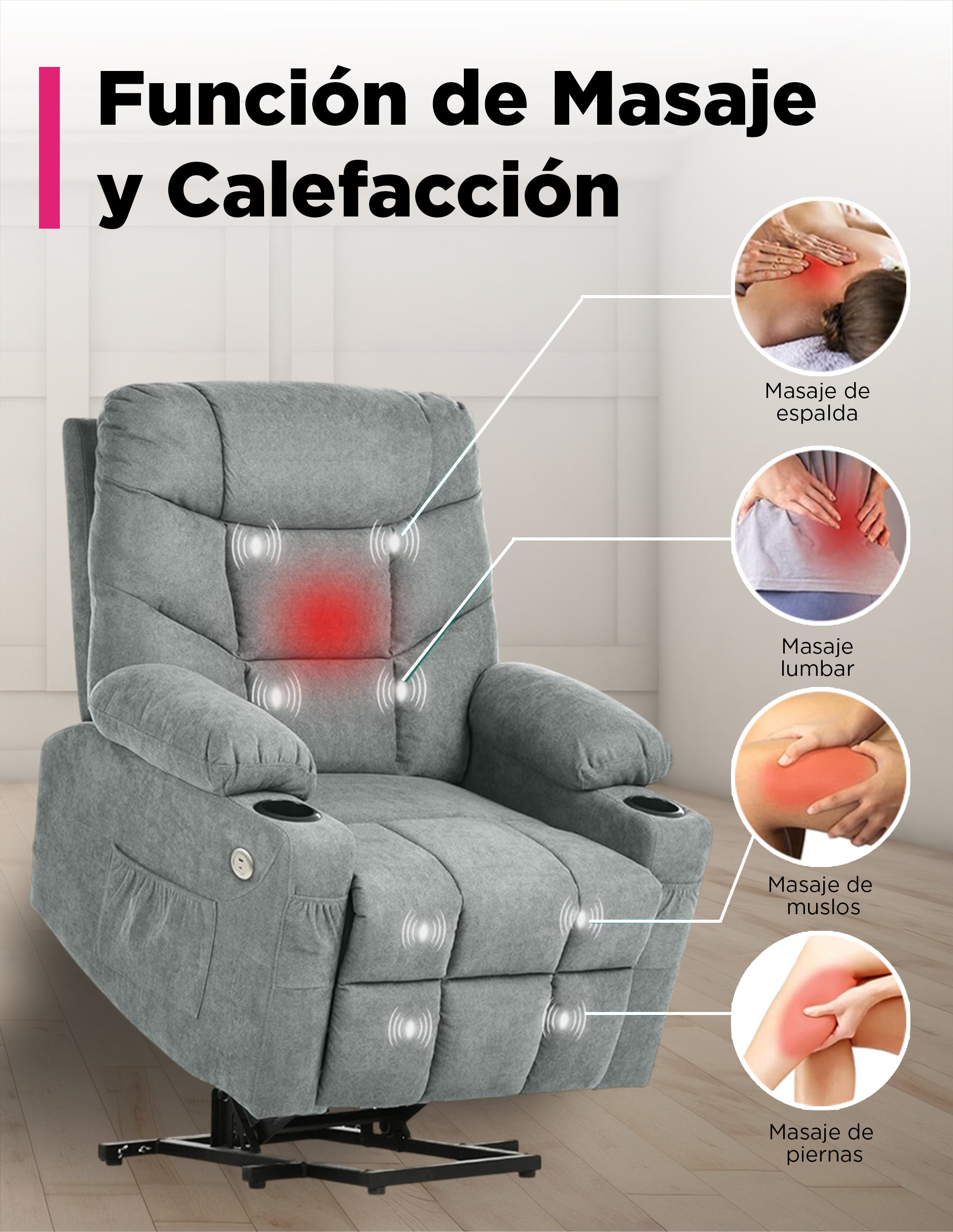 Sillon Reposet Electrico  Reclinable Con Masaje Weimar Gris