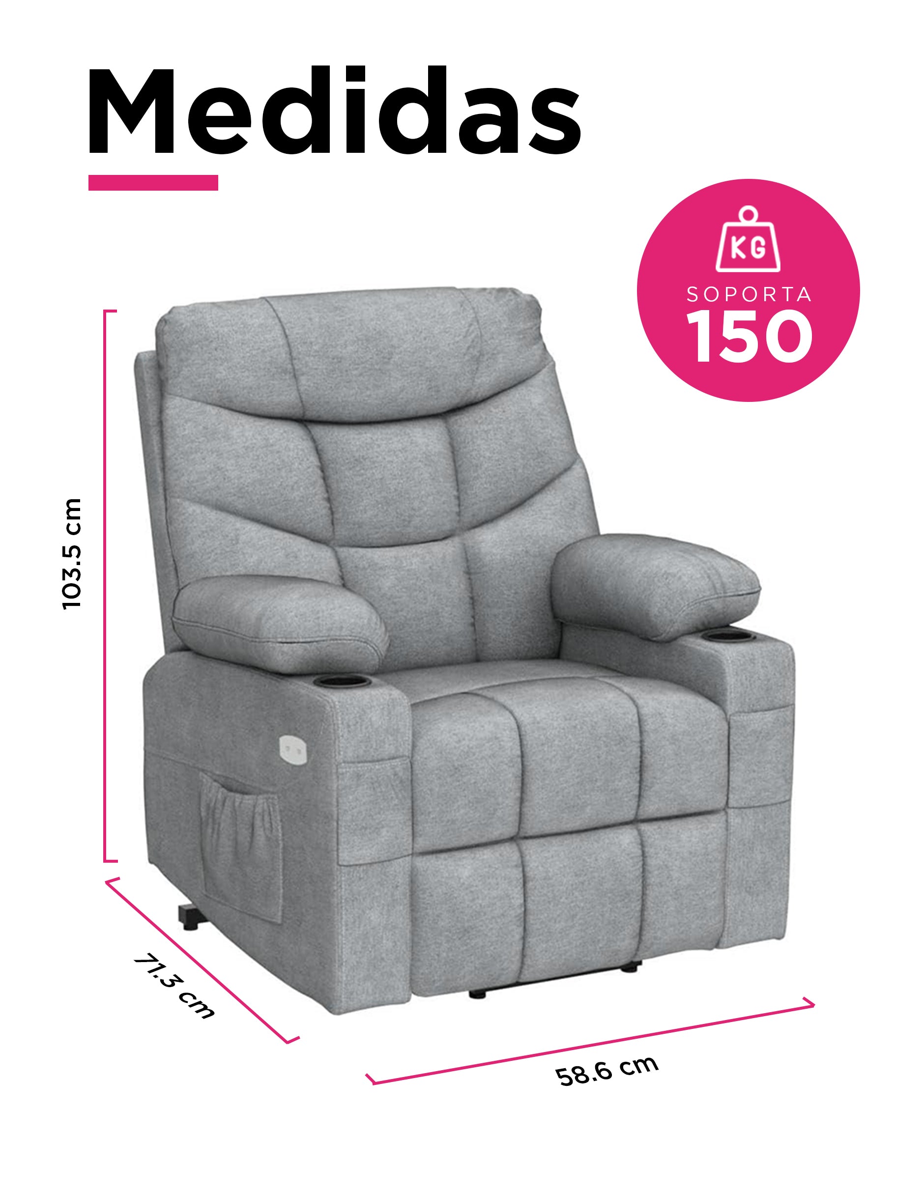 Sillon Reposet Electrico  Reclinable Con Masaje Weimar Gris