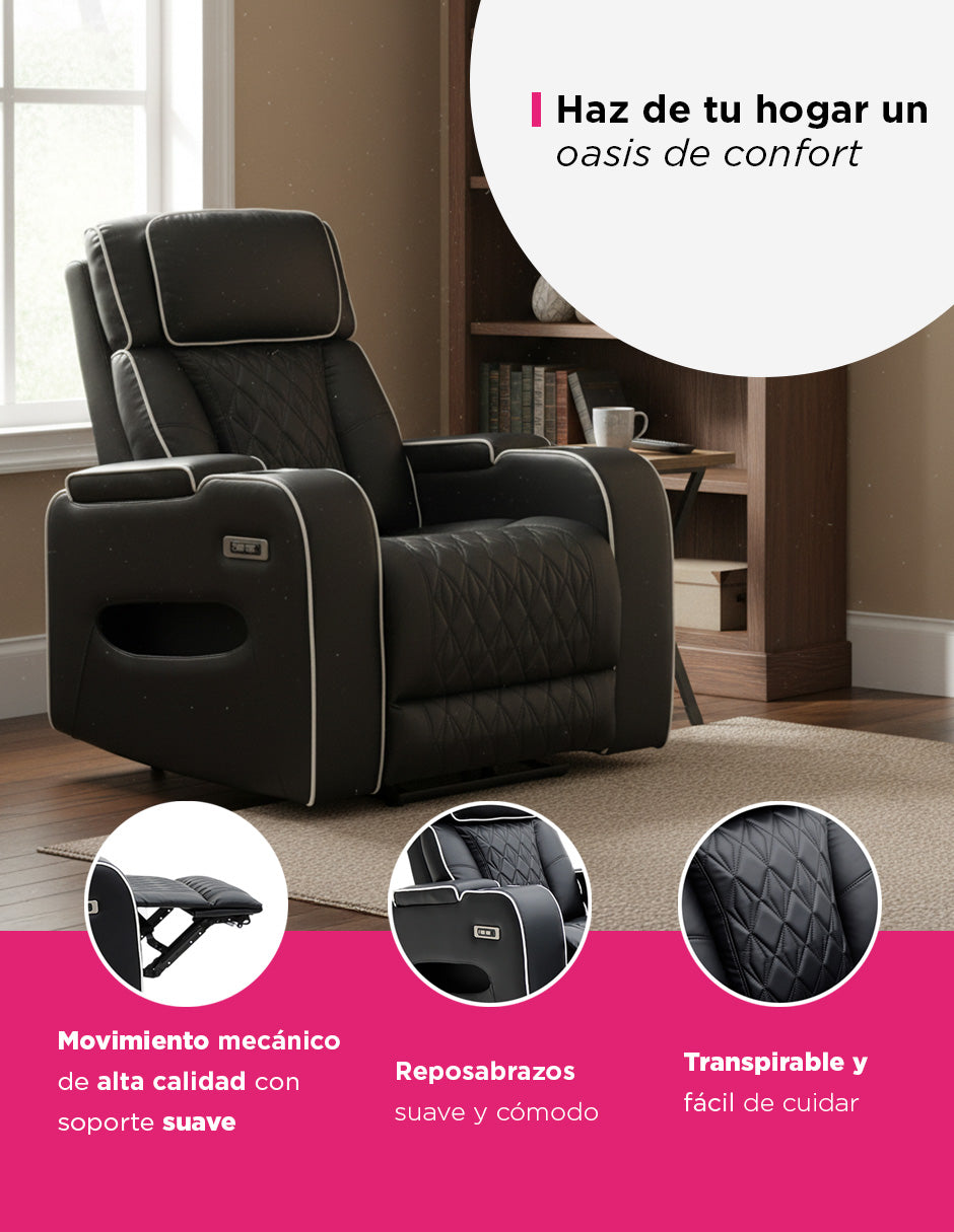 Sillón Reposet Negro Eléctrico Siegen con USB y Portavasos