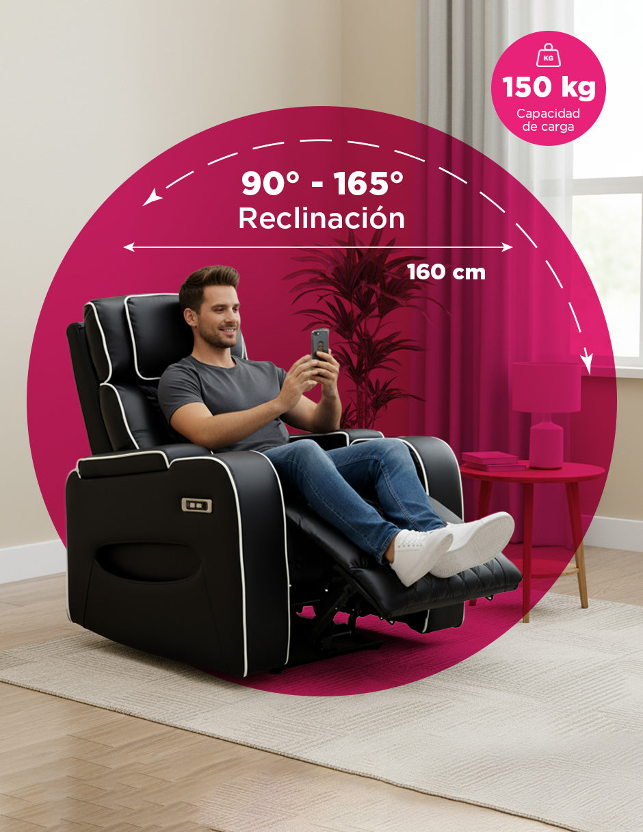Sillón Reposet Negro Eléctrico Siegen con USB y Portavasos