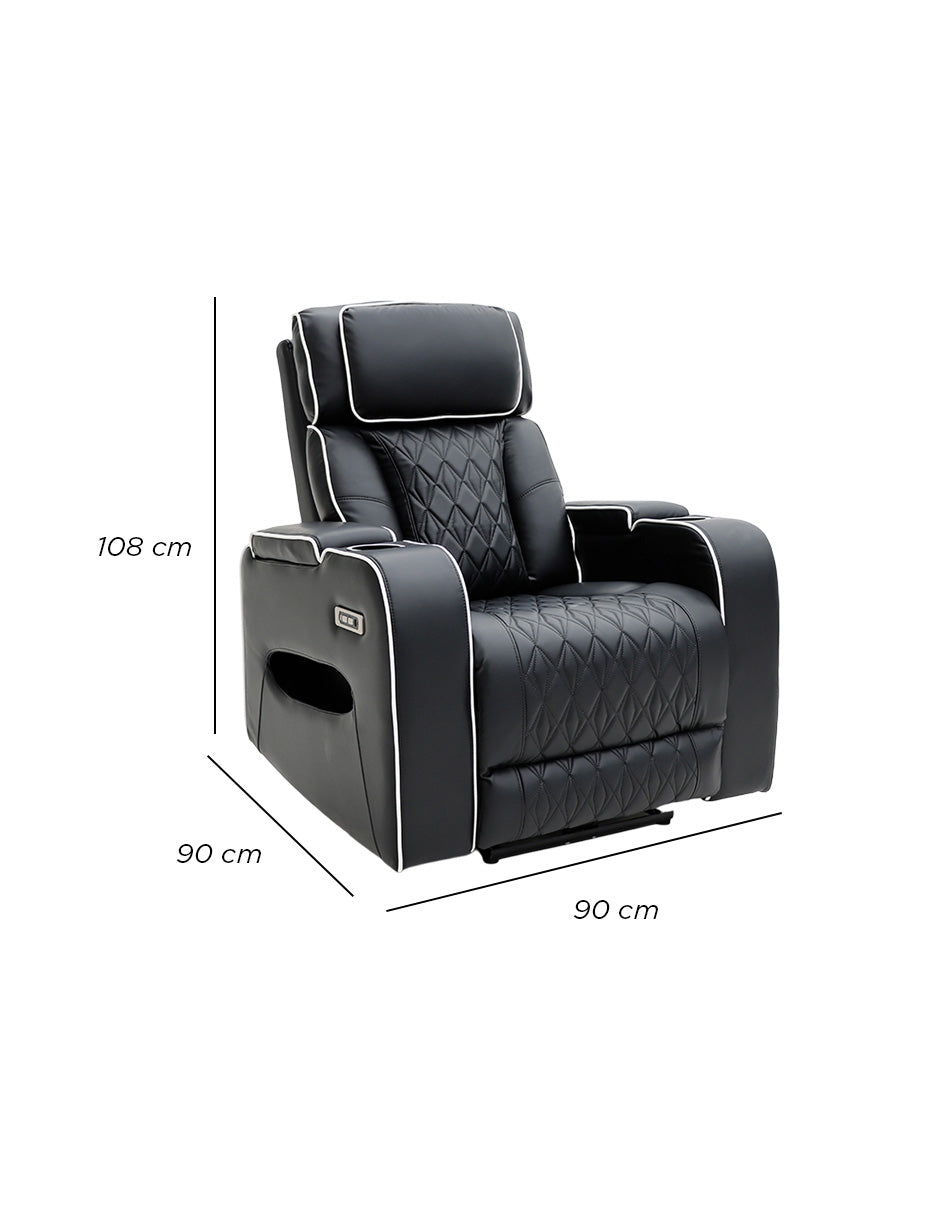 Sillón Reposet Negro Eléctrico Siegen con USB y Portavasos
