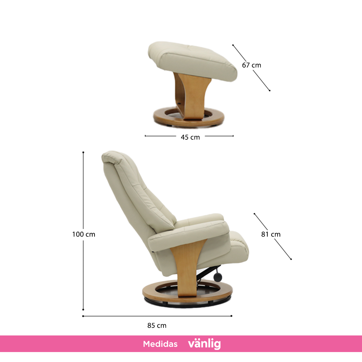 Sillón Reposet con Taburete Paris Beige