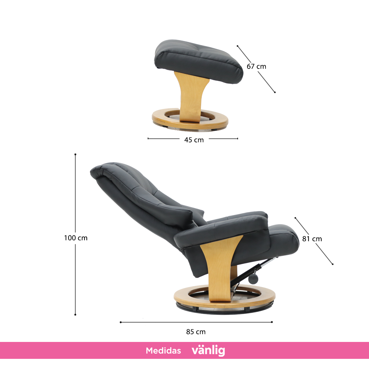 Sillón Reposet con Taburete Paris Negro