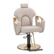 Sillón de Barberia Profesional Ferrara Beige - Reclinable 135°, Hidráulico y Base Dorada Premium