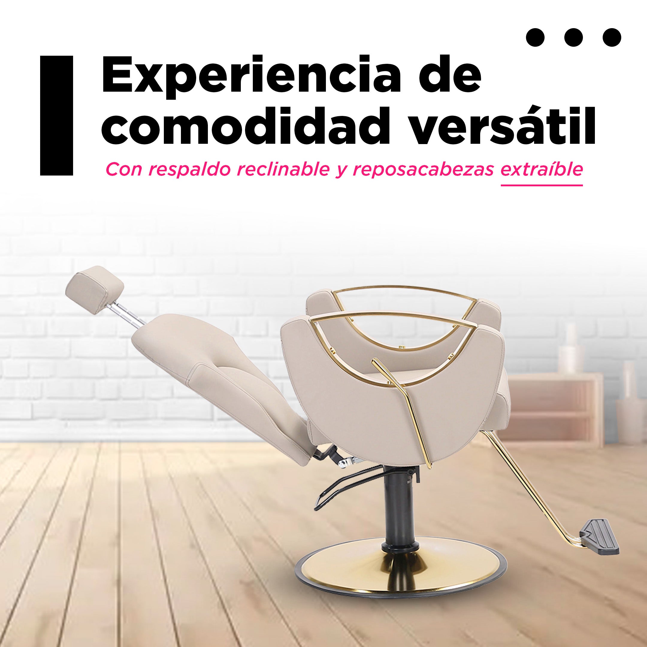 Sillón de Barberia Profesional Ferrara Beige - Reclinable 135°, Hidráulico y Base Dorada Premium