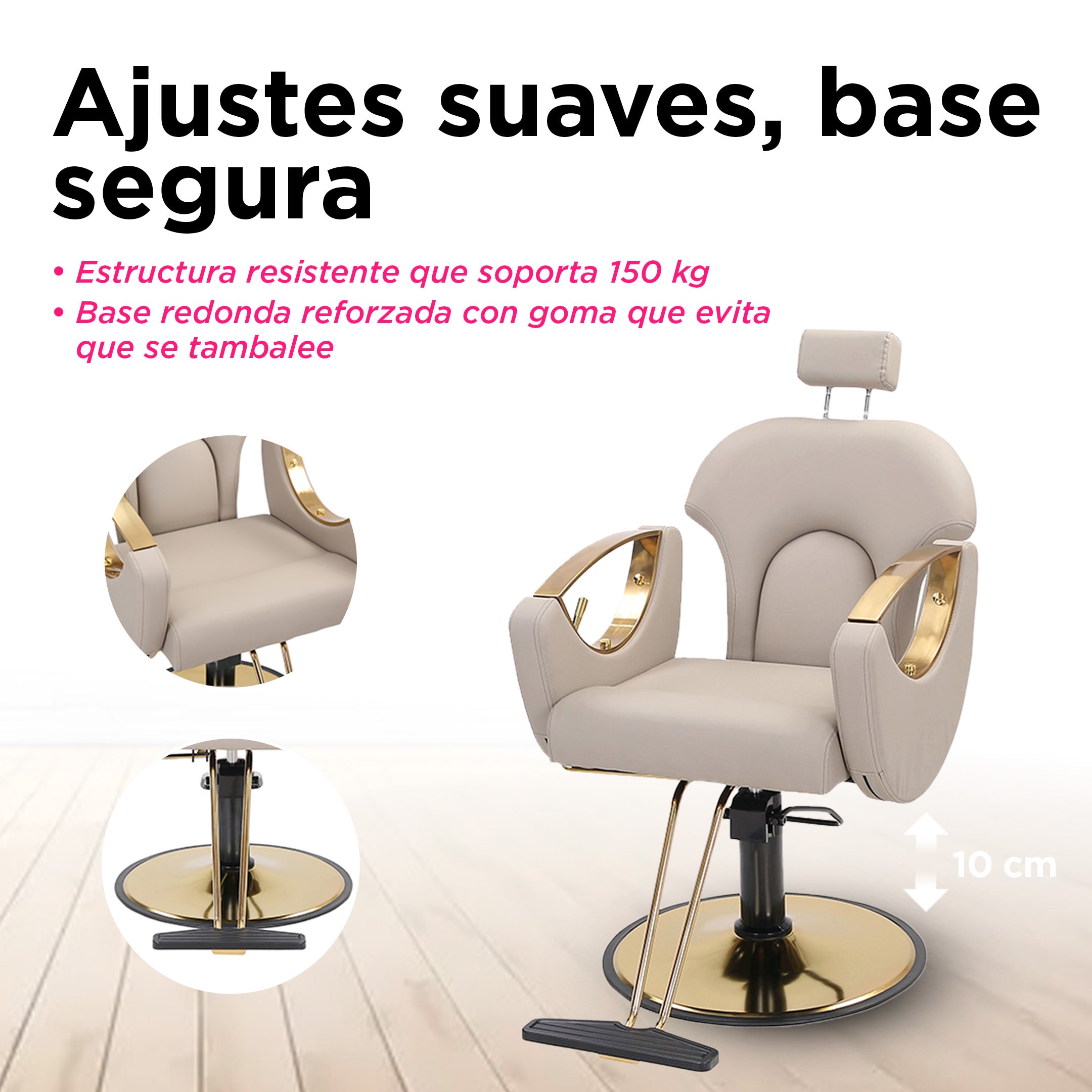 Sillón de Barberia Profesional Ferrara Beige - Reclinable 135°, Hidráulico y Base Dorada Premium
