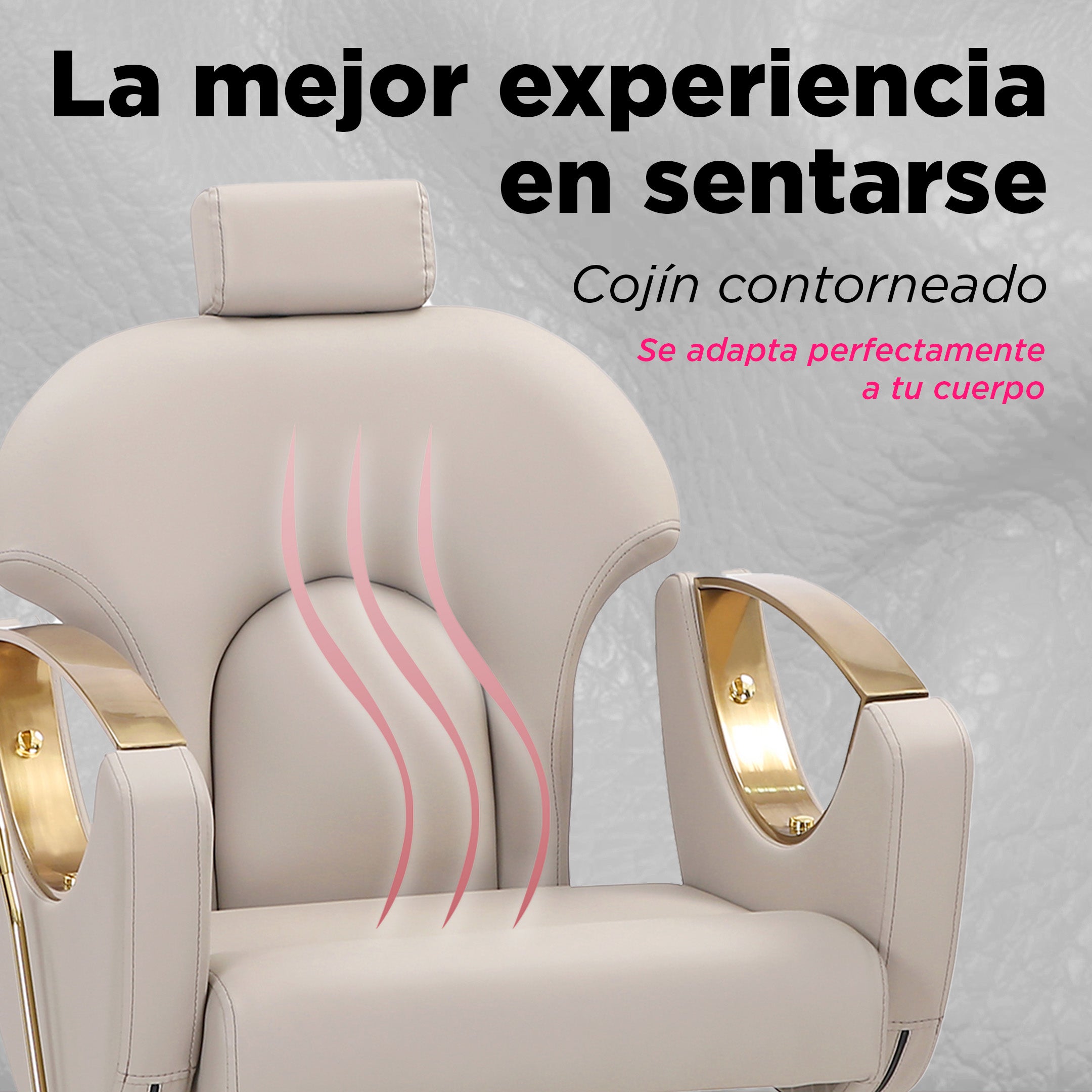 Sillón de Barberia Profesional Ferrara Beige - Reclinable 135°, Hidráulico y Base Dorada Premium