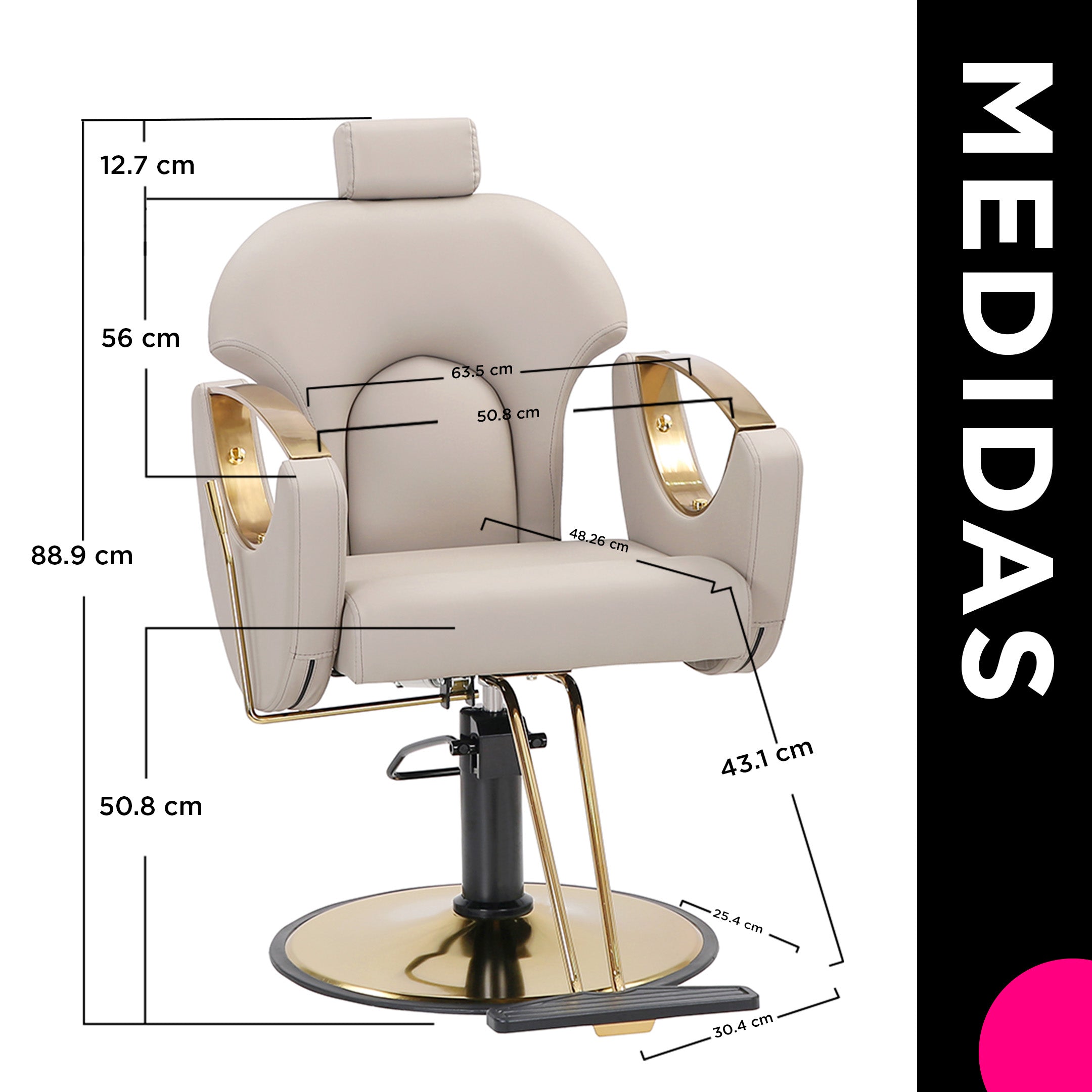 Sillón de Barberia Profesional Ferrara Beige - Reclinable 135°, Hidráulico y Base Dorada Premium