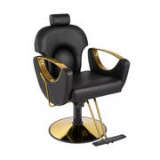 Sillón de Barberia Profesional Ferrara Negro - Reclinable 135°, Hidráulico y Base Dorada Premium