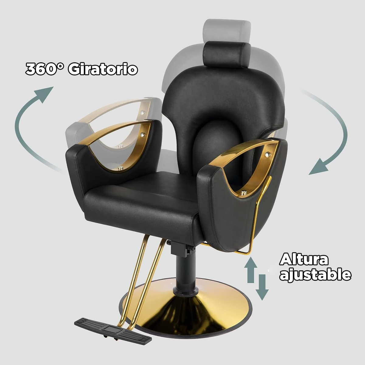 Sillón de Barberia Profesional Ferrara Negro - Reclinable 135°, Hidráulico y Base Dorada Premium