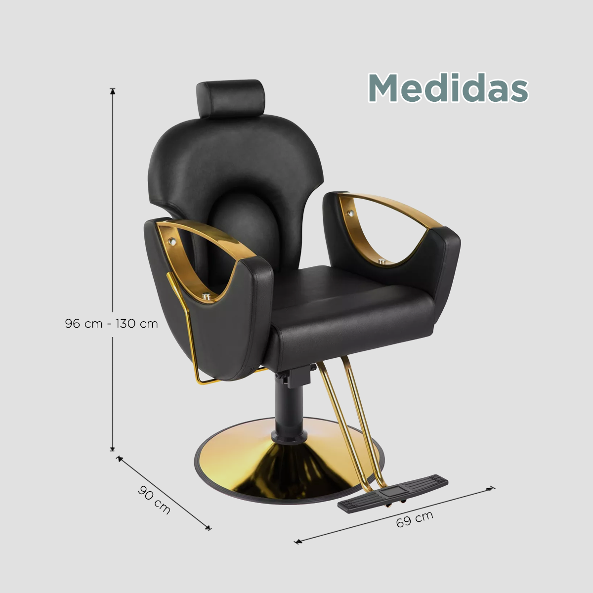 Sillón de Barberia Profesional Ferrara Negro - Reclinable 135°, Hidráulico y Base Dorada Premium
