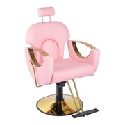 Sillón de Barberia Profesional Ferrara Rosa - Reclinable 135°, Hidráulico y Base Dorada Premium