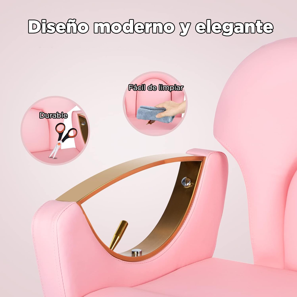 Sillón de Barberia Profesional Ferrara Rosa - Reclinable 135°, Hidráulico y Base Dorada Premium